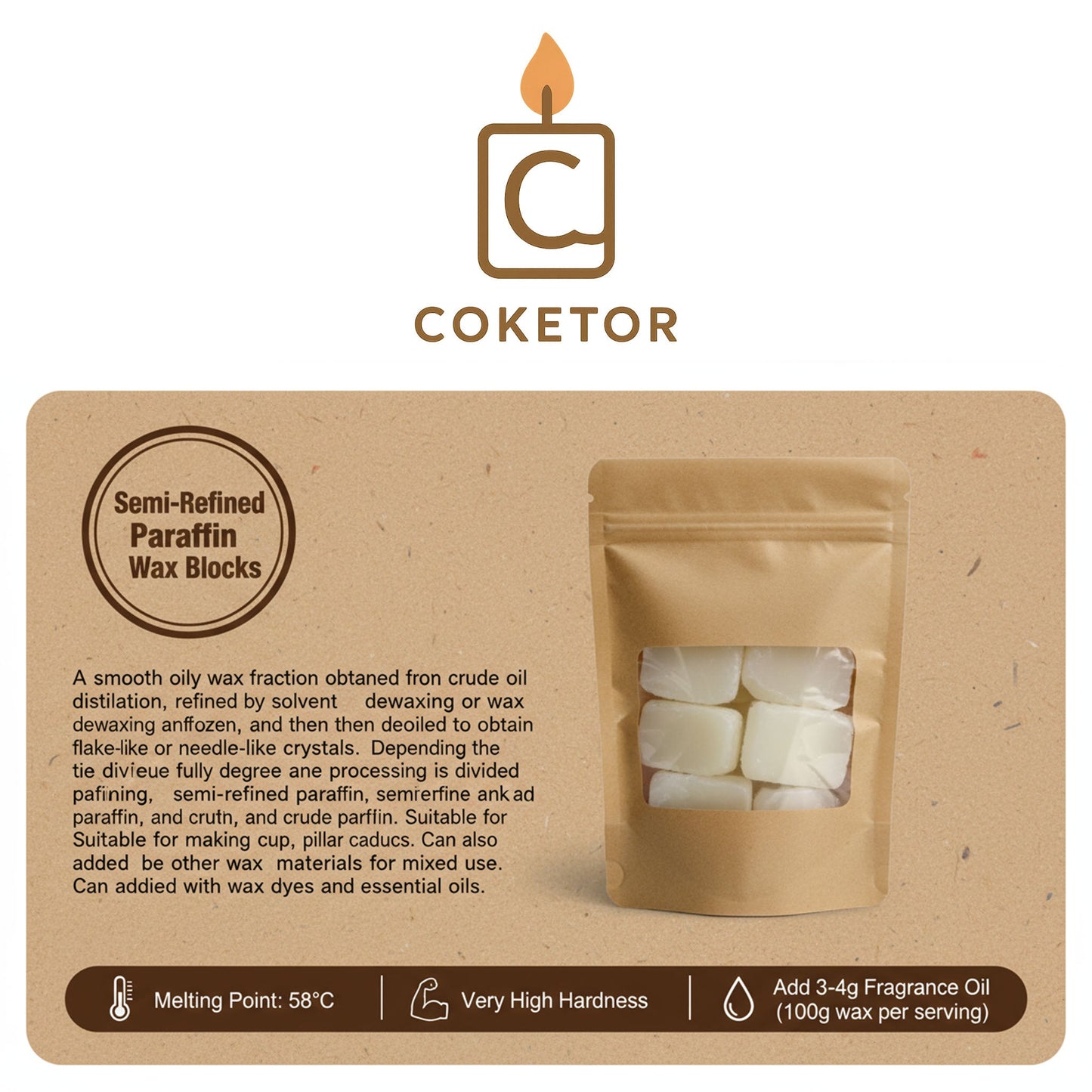 Refined Paraffin Wax Blocks - Premium Candle Making Wax (500g) Coketor