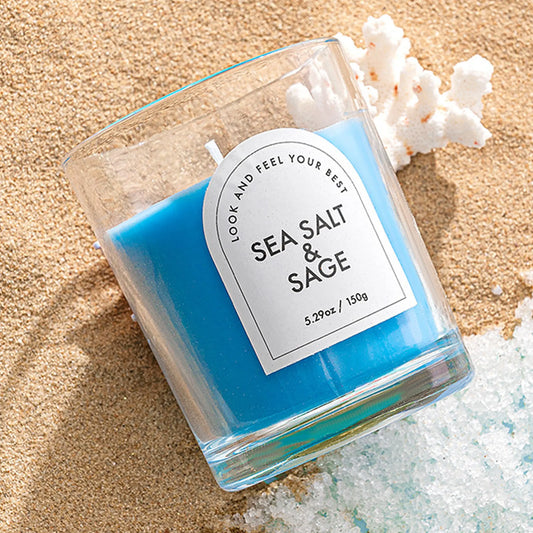 SEA SALT & SAGE Aromatherapy Candle - Coastal Fresh Fragrance Coketor