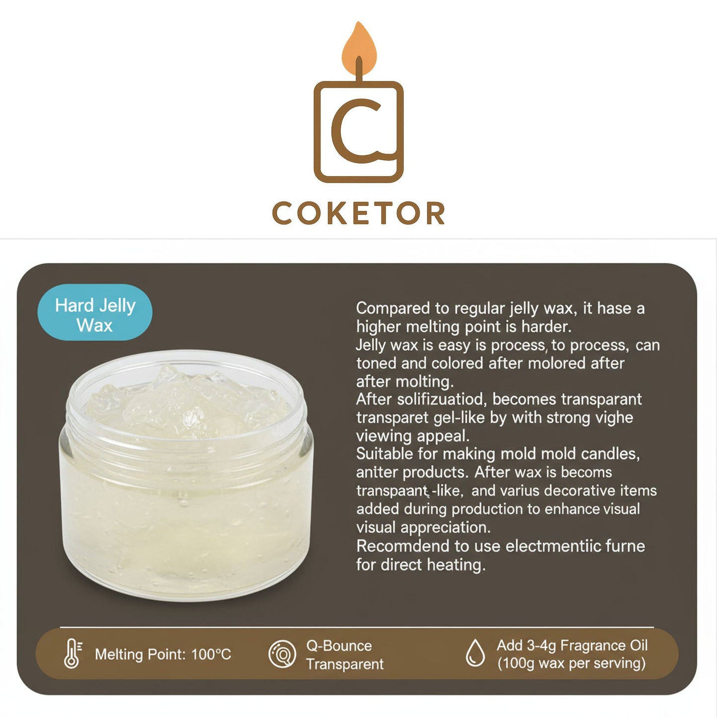 Hard Jelly Wax - Premium Transparent Candle Making Wax (500g) Coketor