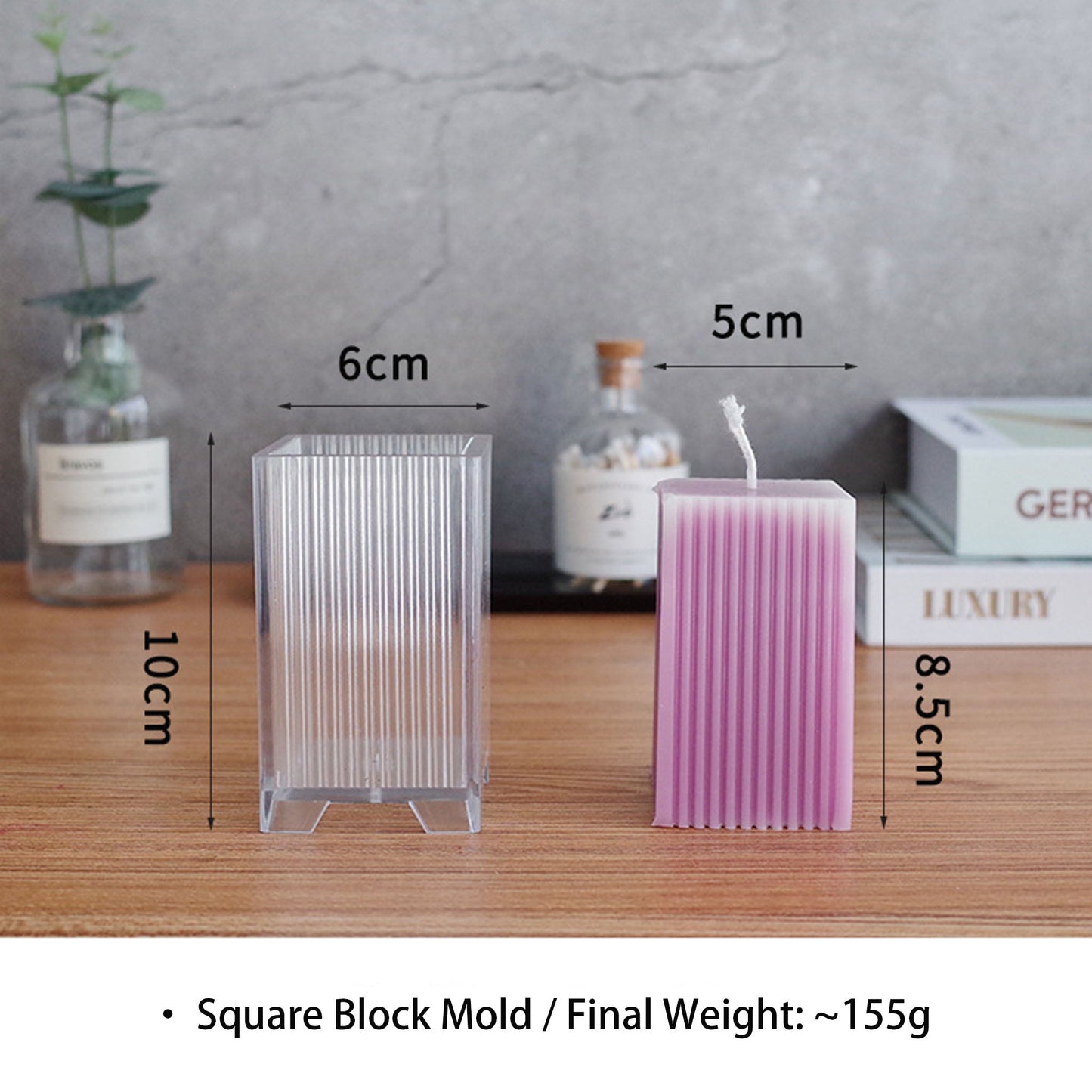 Square Ribbed Candle Mold - Vertical Stripe Texture Acrylic DIY Aromatherapy Candle Making Mold Coketor
