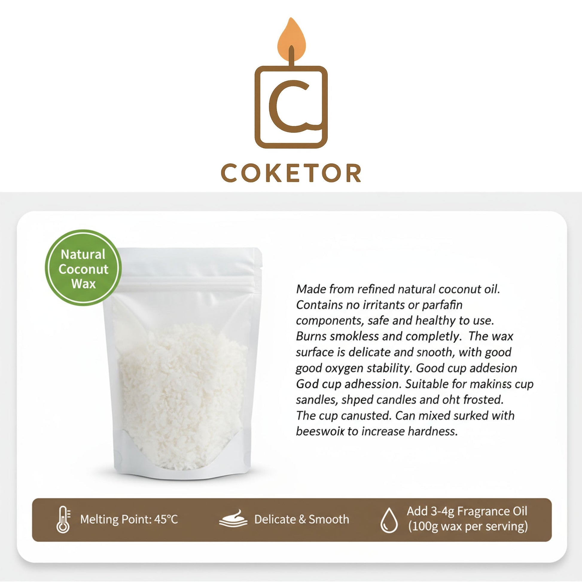 Natural Coconut Wax - Premium Candle Making Wax (500g) Coketor