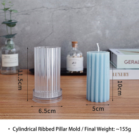 Round Ribbed Pillar Candle Mold - Vertical Groove Texture Acrylic DIY Aromatherapy Candle Making Mold Coketor