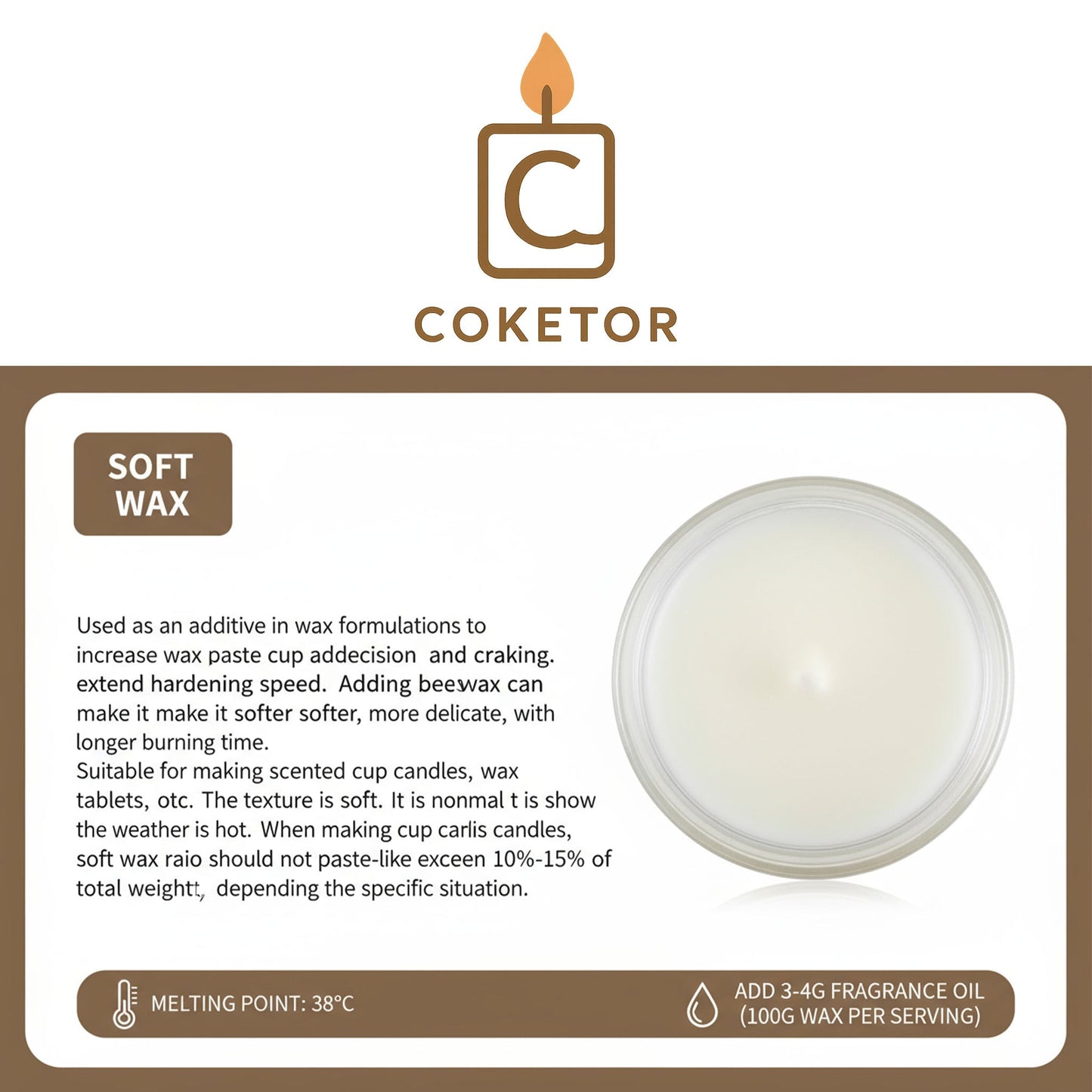 Soft Wax for Dripping & Piping - Premium Candle Making Wax (500g) Coketor