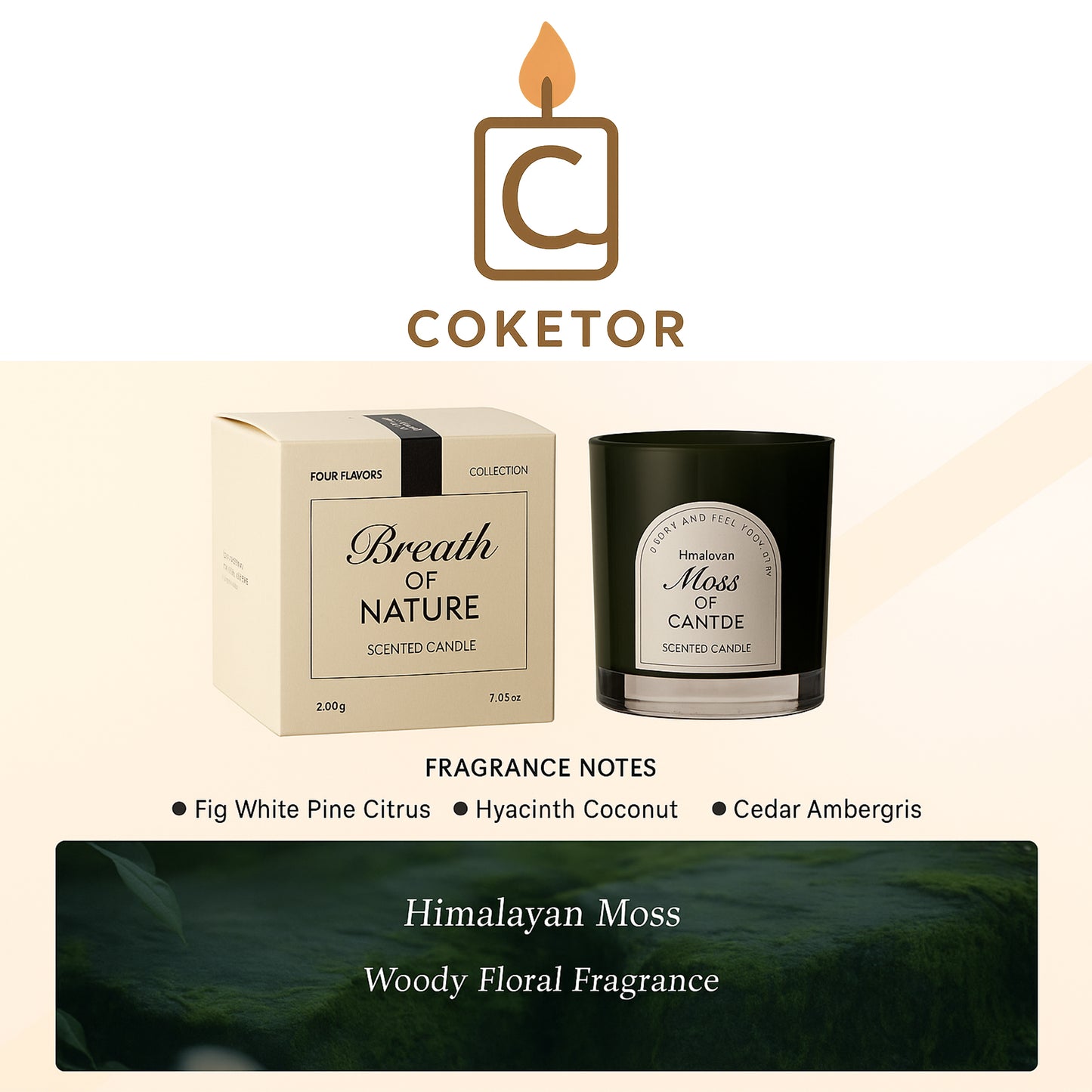 Himalayan Moss Scented Candle - Woody Floral Fragrance COKETOR