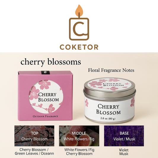 🌸  Cherry Blossom Scented Candle - 2.8 oz Floral Fragrance Notes COKETOR