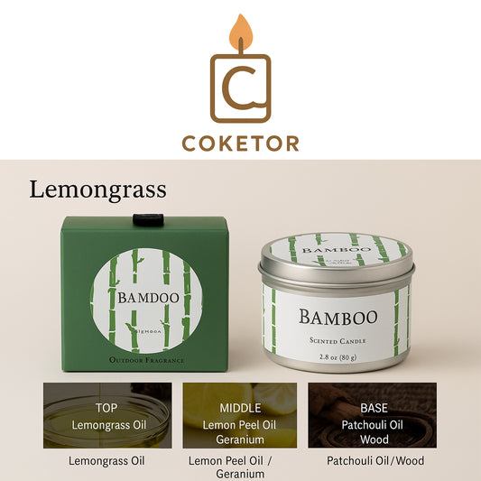 🌿 Lemongrass Bamboo Scented Candle - 2.8 oz Natural Outdoor Fragrance Bamboo