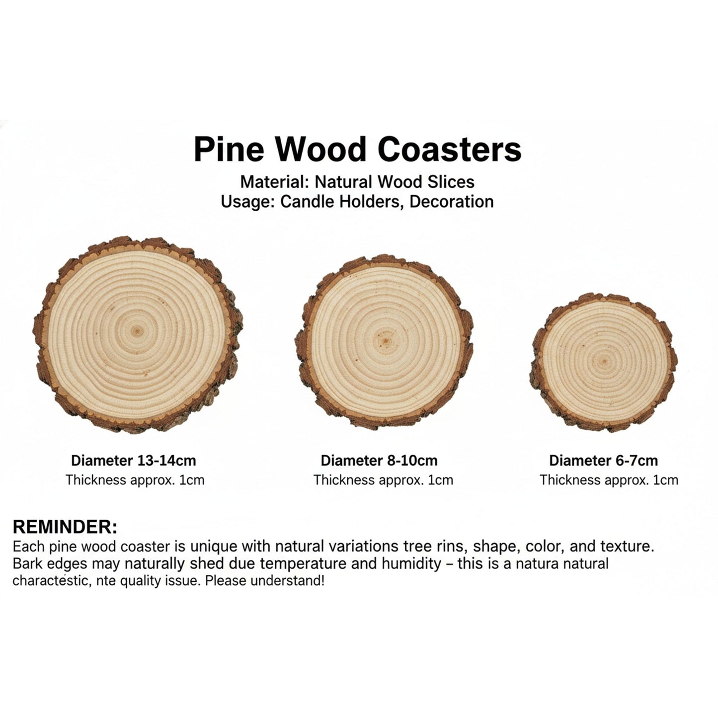 Natural Pine Wood Coasters - Round Wooden Slices Coketor