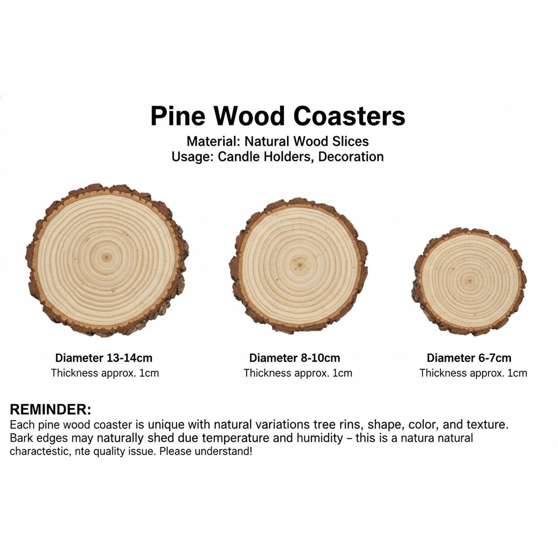 Natural Pine Wood Coasters - Round Wooden Slices Coketor