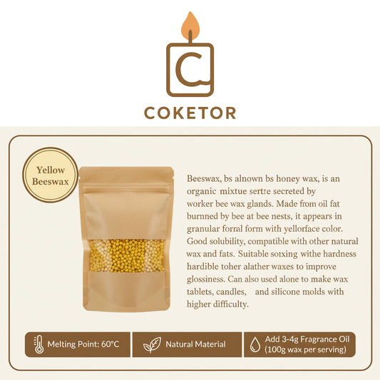 Yellow Beeswax - Premium Natural Candle Making Wax (500g) Coketor