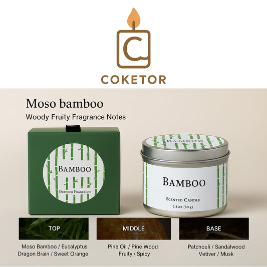 🎋  Moso Bamboo Scented Candle - 2.8 oz Woody Fruity Fragrance COKETOR