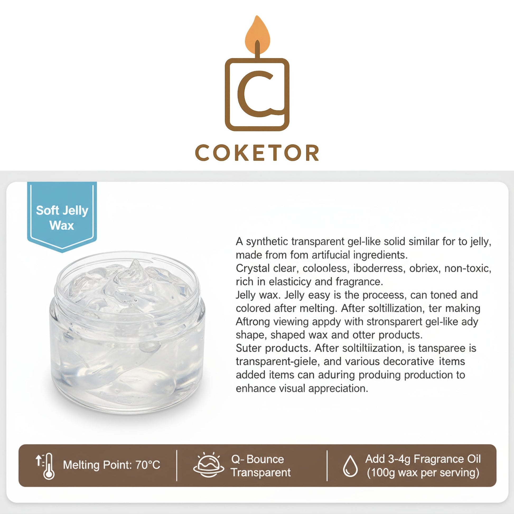 Soft Jelly Wax - Premium Transparent Candle Making Wax (500g) Coketor