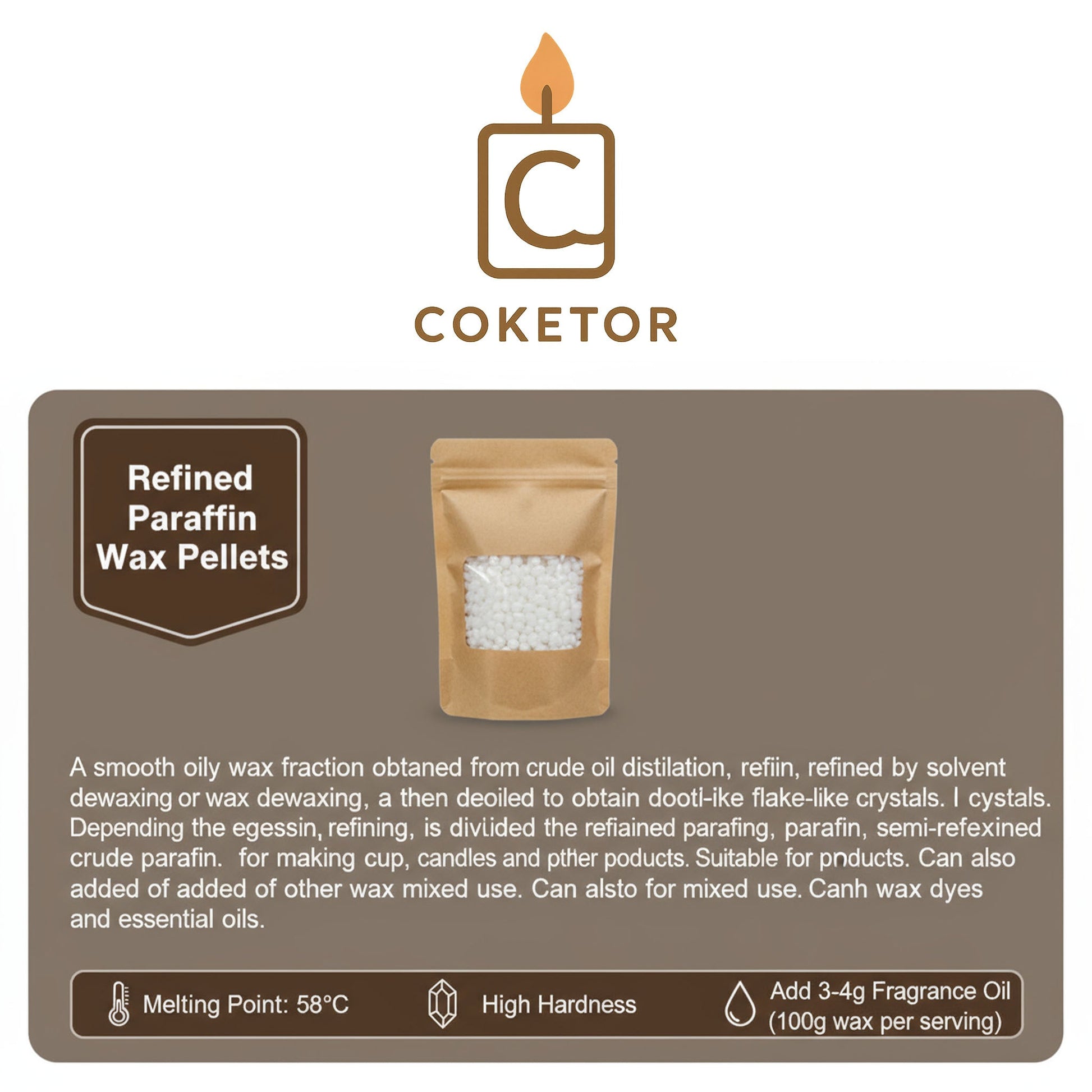Refined Paraffin Wax Pellets - Premium Candle Making Wax (500g) Coketor